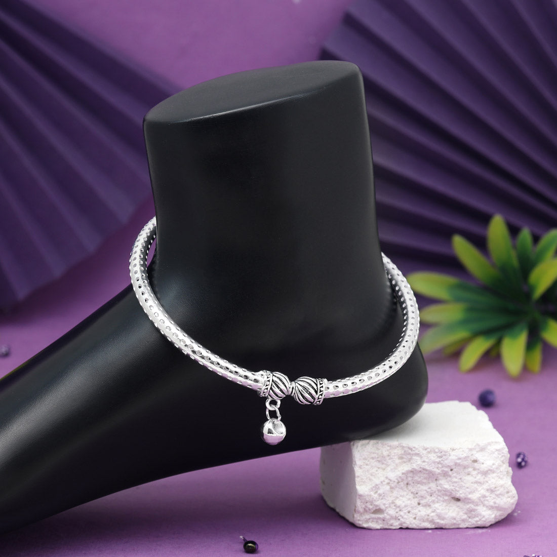 Silver Color Oxidised Kada Anklets (ANK1176SLV)