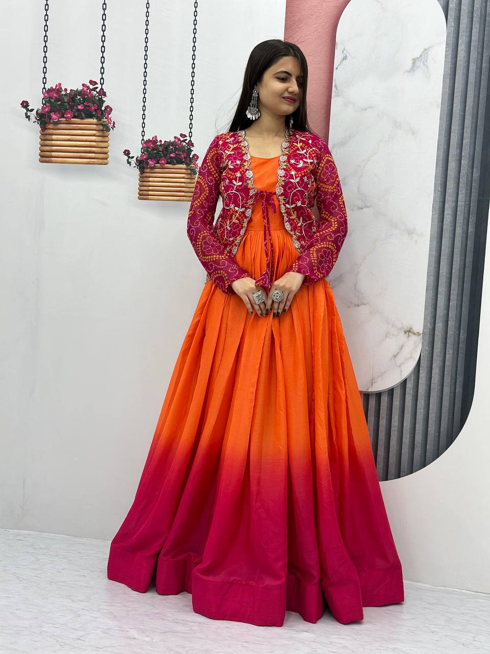 Festival Bandhej Jacket & Long Gown