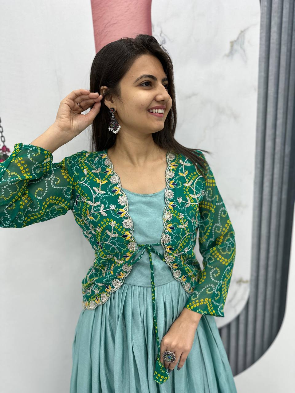 Festival Bandhej Jacket & Long Gown