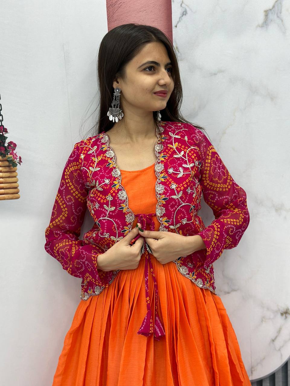 Festival Bandhej Jacket & Long Gown