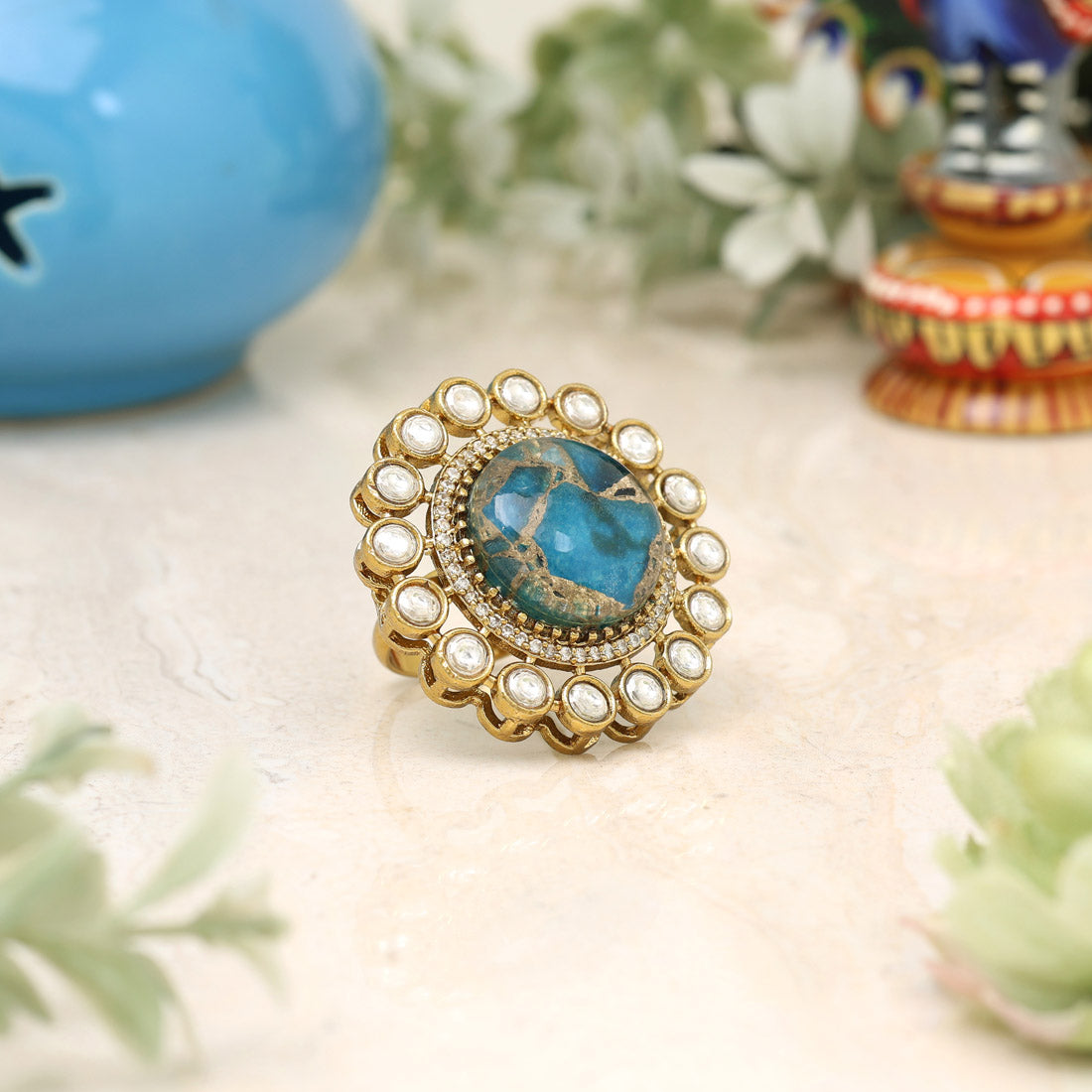 Turquoise Blue Color American Diamond Finger Ring