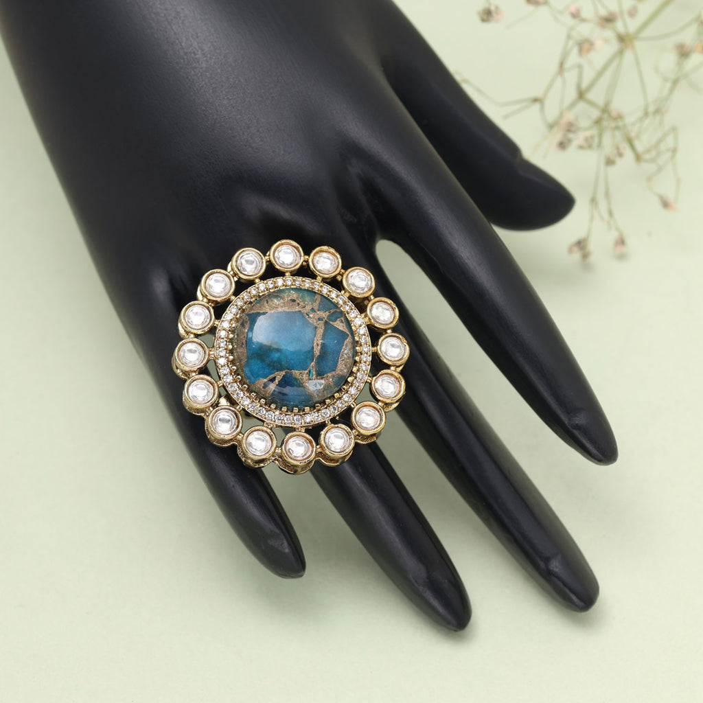 Turquoise Blue Color American Diamond Finger Ring