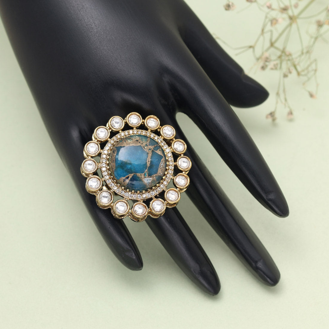 Turquoise Blue Color American Diamond Finger Ring