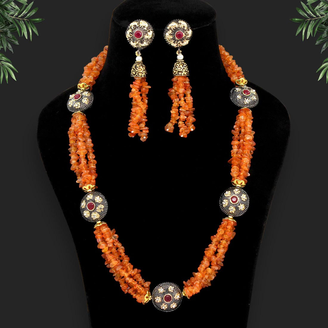 Orange Color Stone Necklace Set