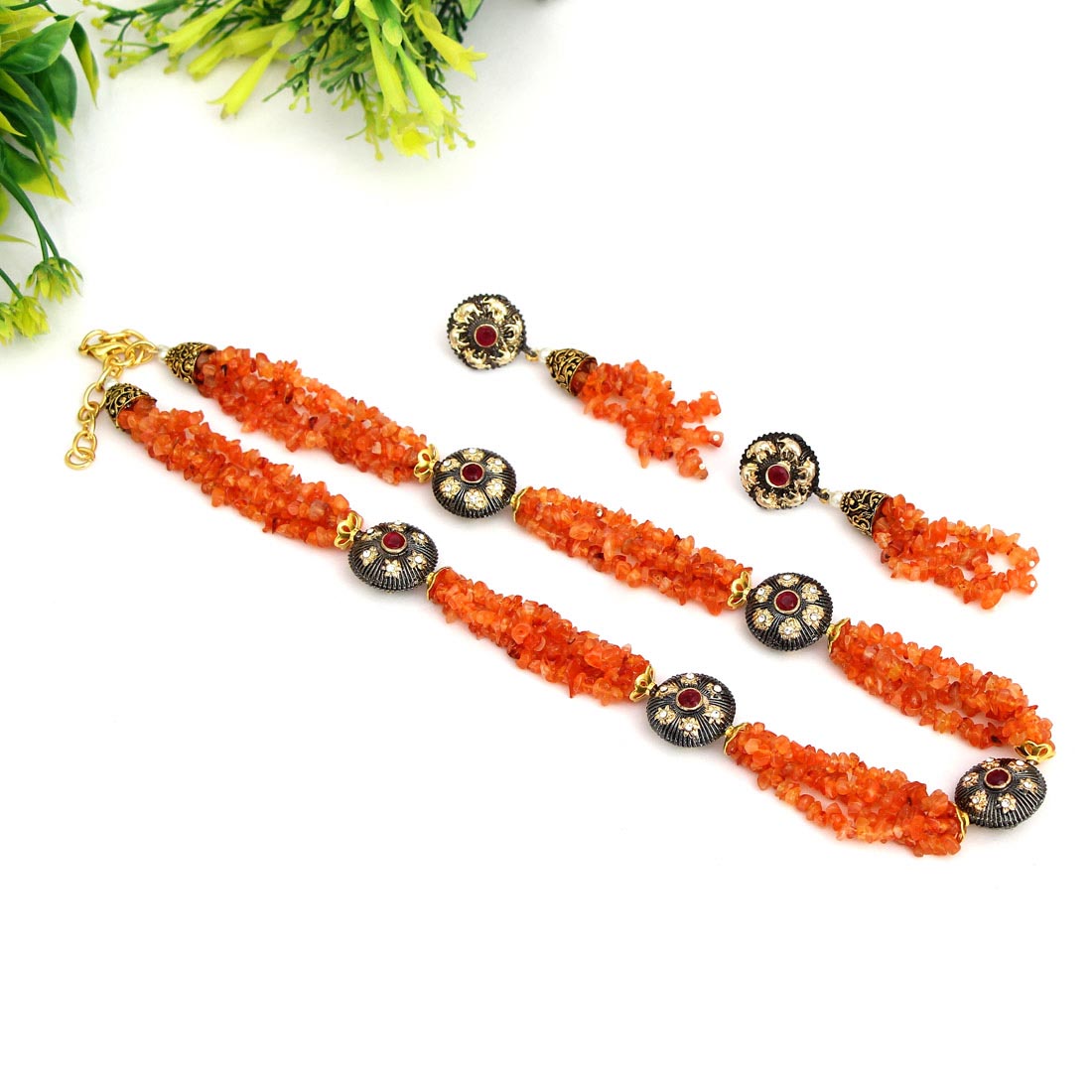 Orange Color Stone Necklace Set