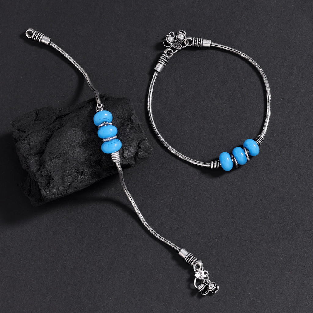 Firozi Color Oxidised Anklets