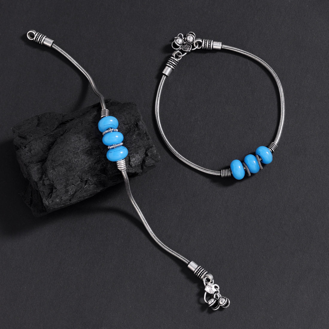 Firozi Color Oxidised Anklets