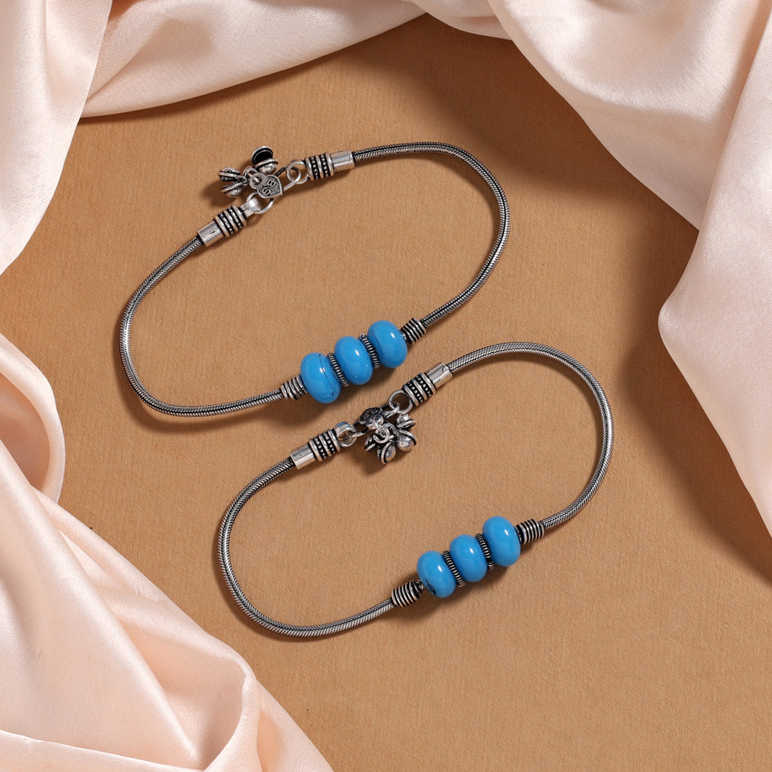 Firozi Color Oxidised Anklets