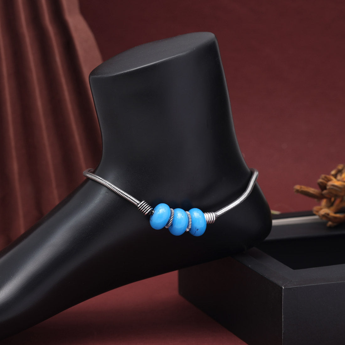 Firozi Color Oxidised Anklets