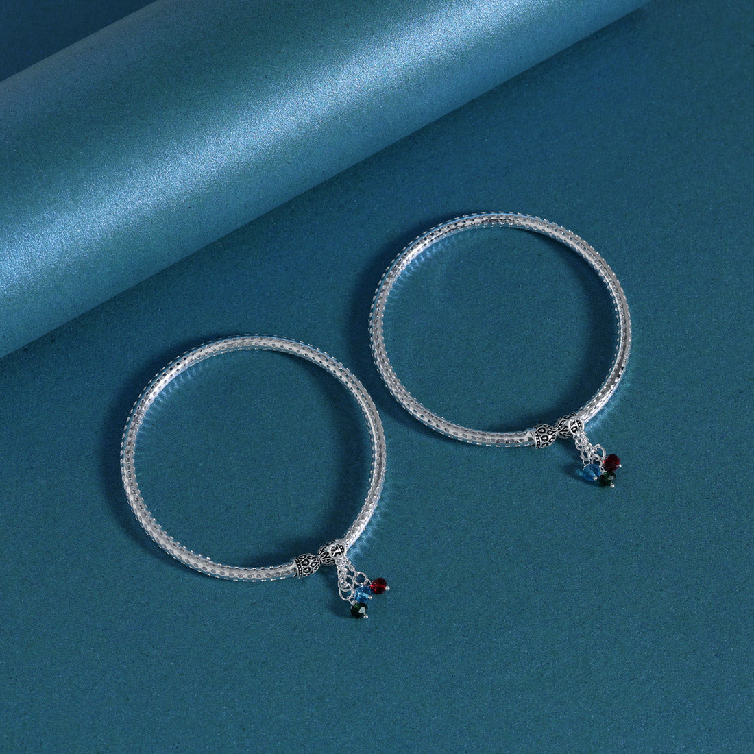 Silver Color Oxidised Kada Anklets (ANK1175SLV)