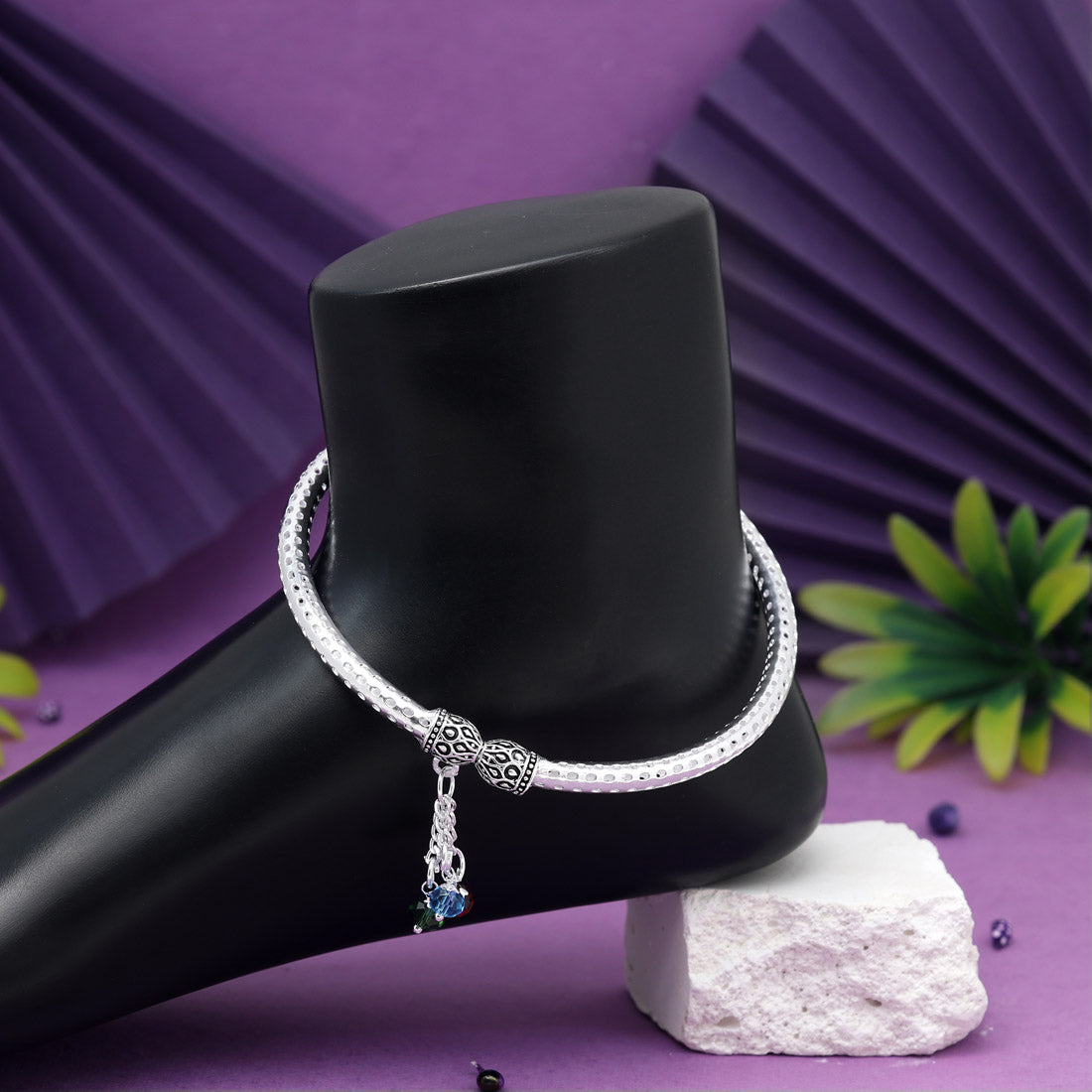Silver Color Oxidised Kada Anklets (ANK1175SLV)