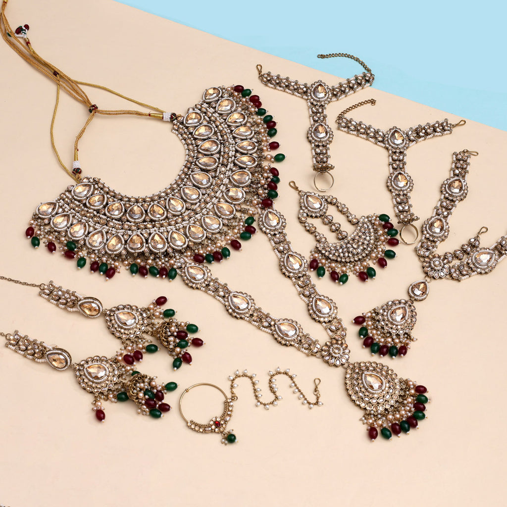 Maroon & Green Color Kundan Dulhan Set