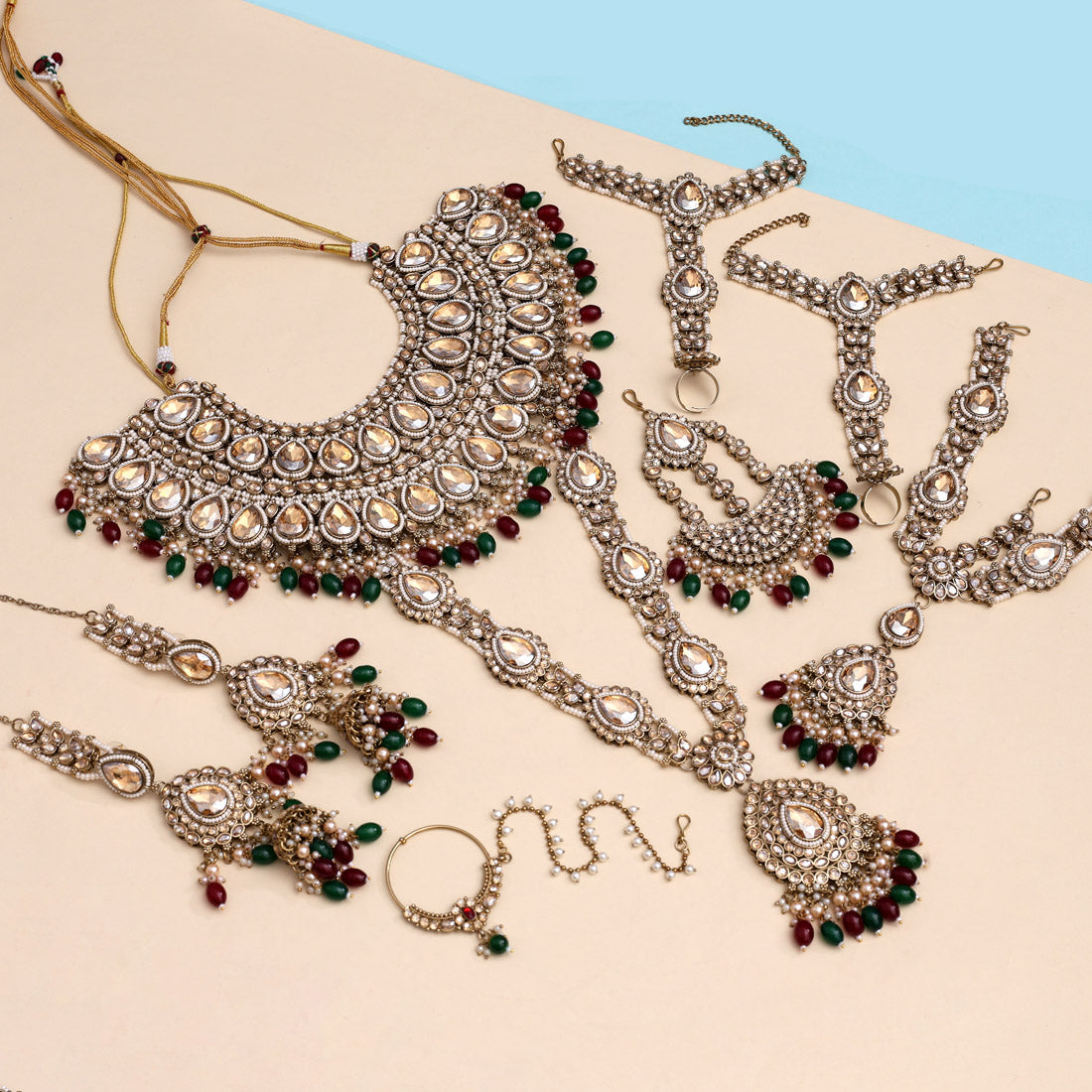 Maroon & Green Color Kundan Dulhan Set
