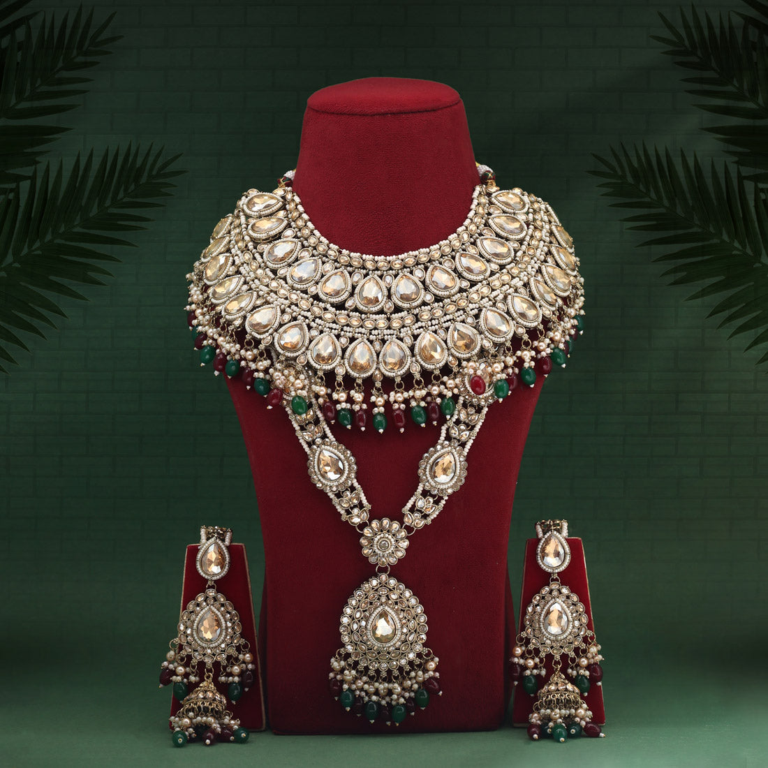 Maroon & Green Color Kundan Dulhan Set