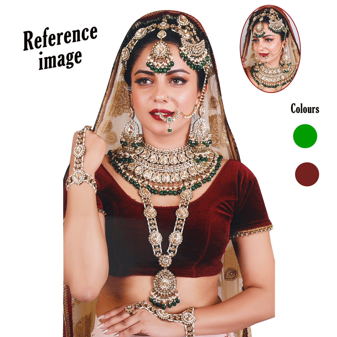 Maroon & Green Color Kundan Dulhan Set