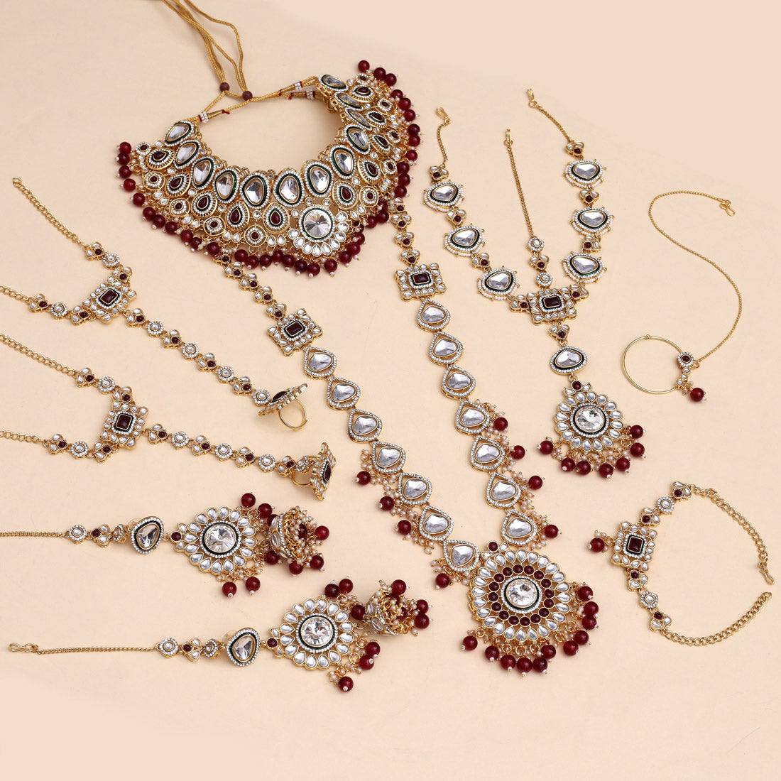 Maroon Color Meena Work Kundan Dulhan Set