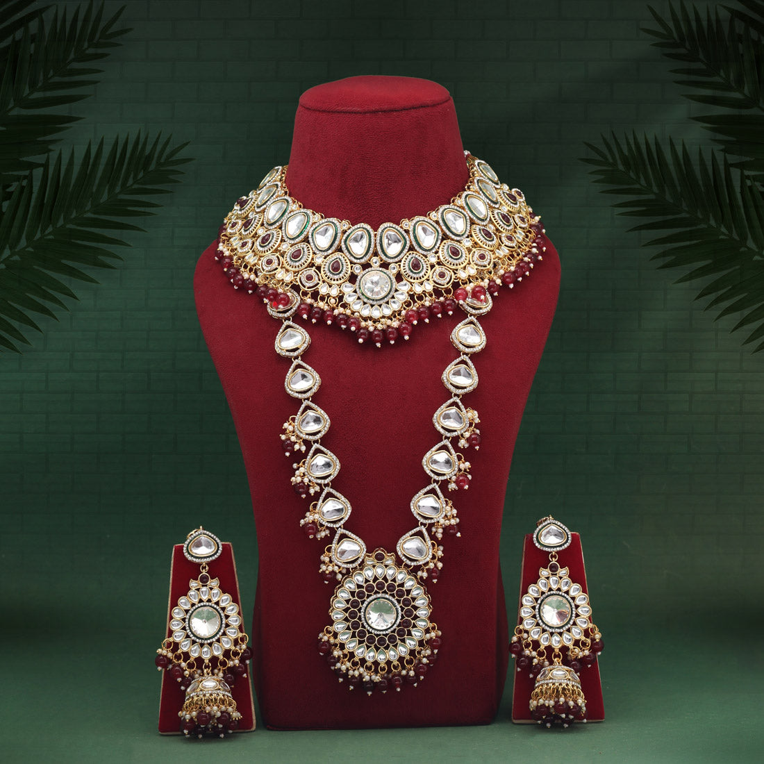 Maroon Color Meena Work Kundan Dulhan Set