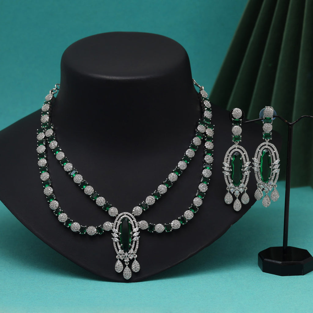 Green Color American Diamond Necklaces Set