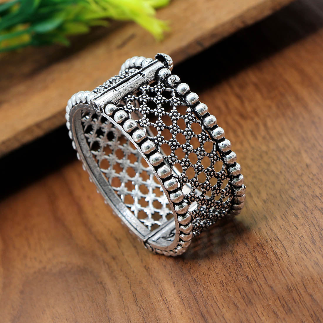 Silver Color Openable Oxidised Bracelet
