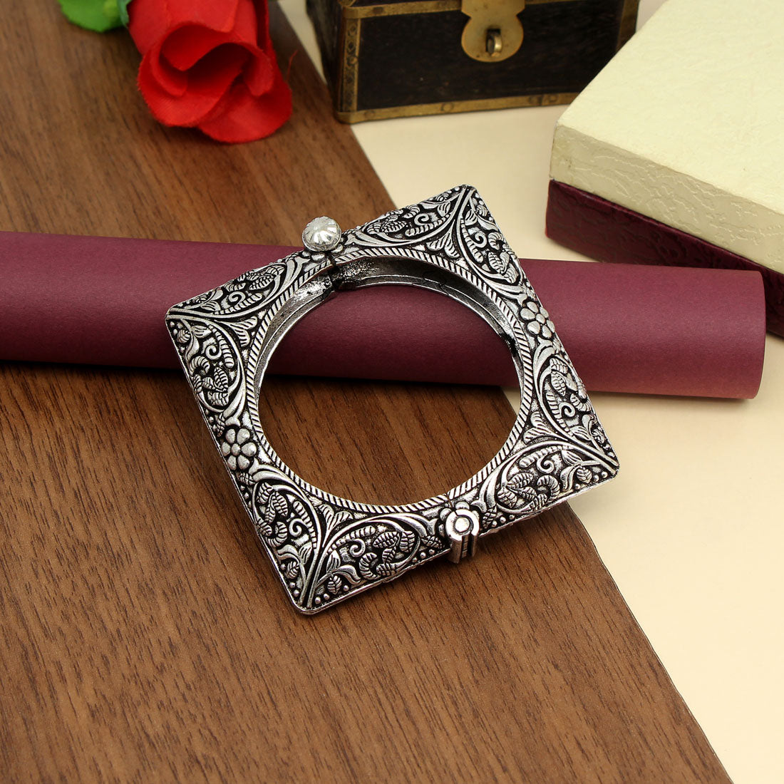 Silver Color Openable  Oxidised Bracelet (GSB260SLV)