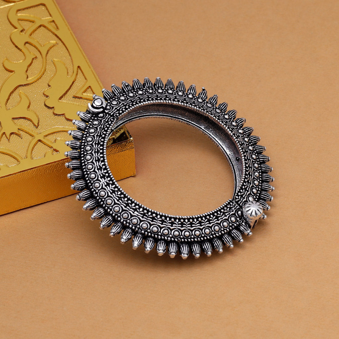 Silver Color Oxidised Openable  Bracelet