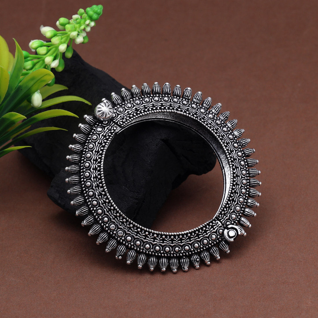 Silver Color Oxidised Openable  Bracelet