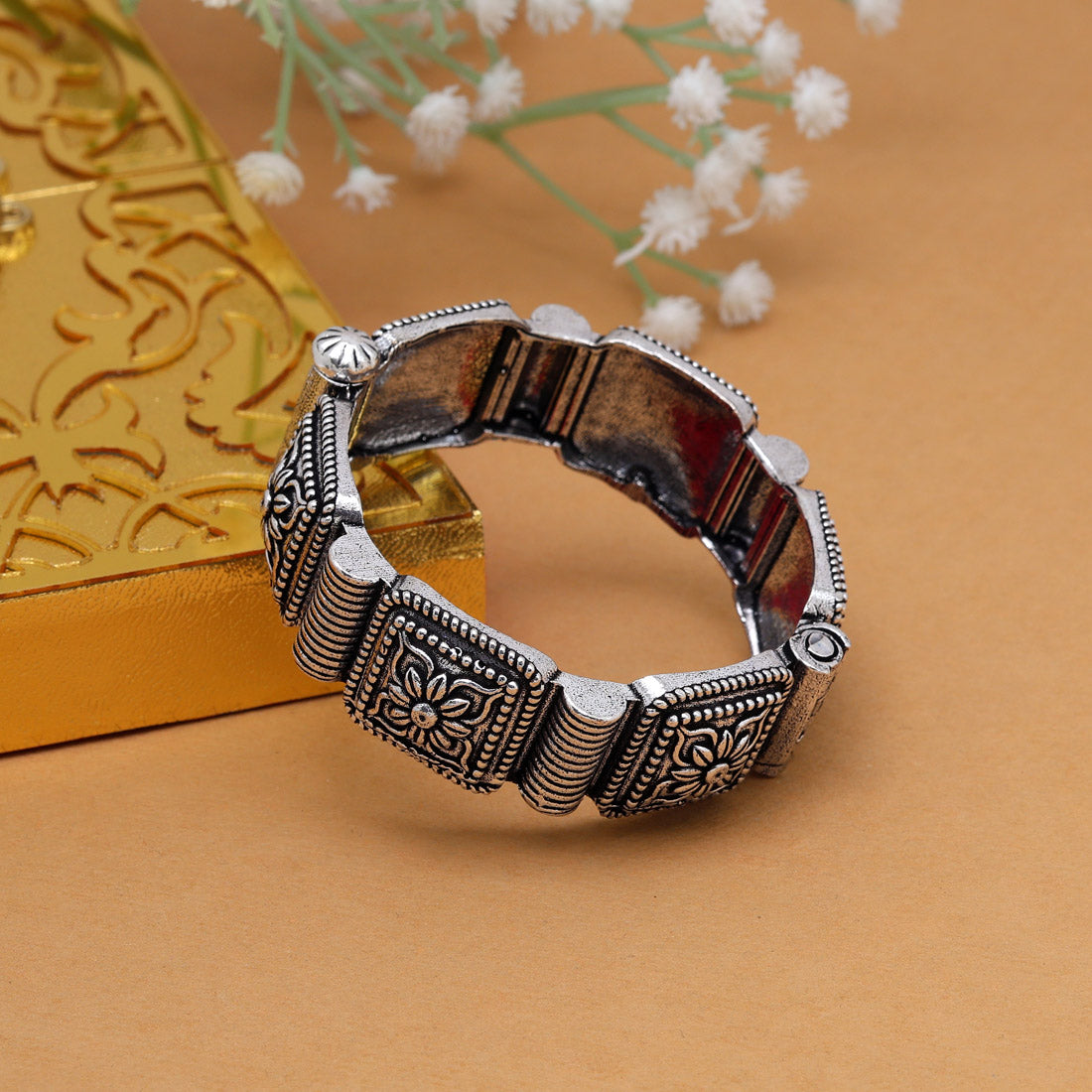 Silver Color Openable Oxidised Bracelet (GSB342SLV)