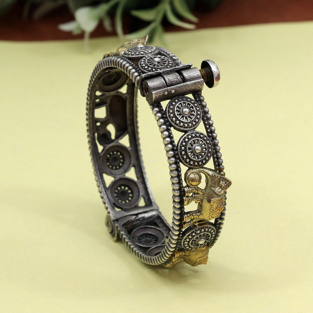 Gold & Silver Color Openable Dual Tone Oxidised Bracelet