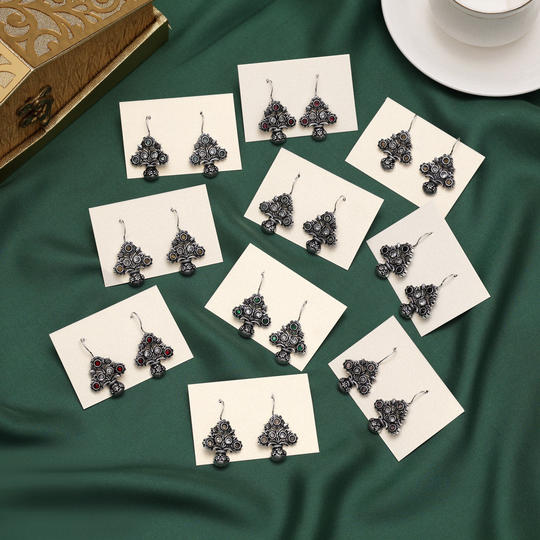 Assorted Color 10 Pairs Of Oxidised Earrings