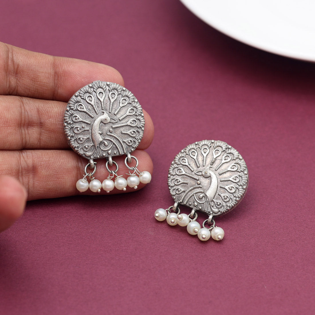 Silver Color Oxidised Earrings