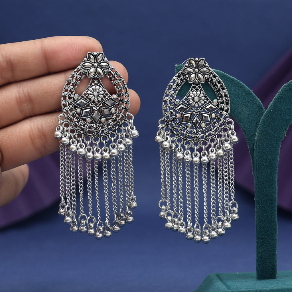 Silver Color Glass Stone Oxidised Earrings (GSE3117SLV)