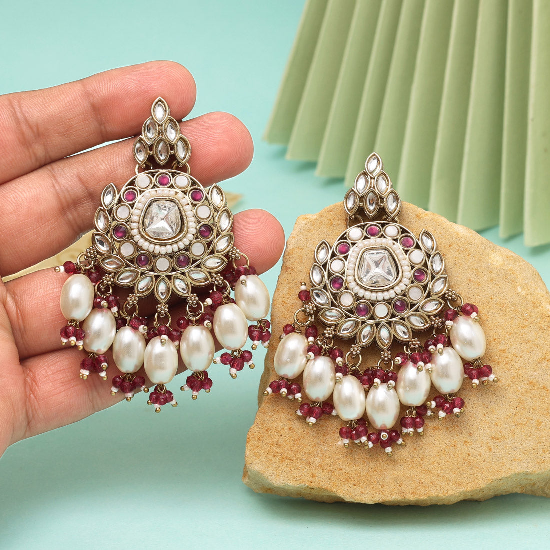 Magenta Color Kundan Earrings