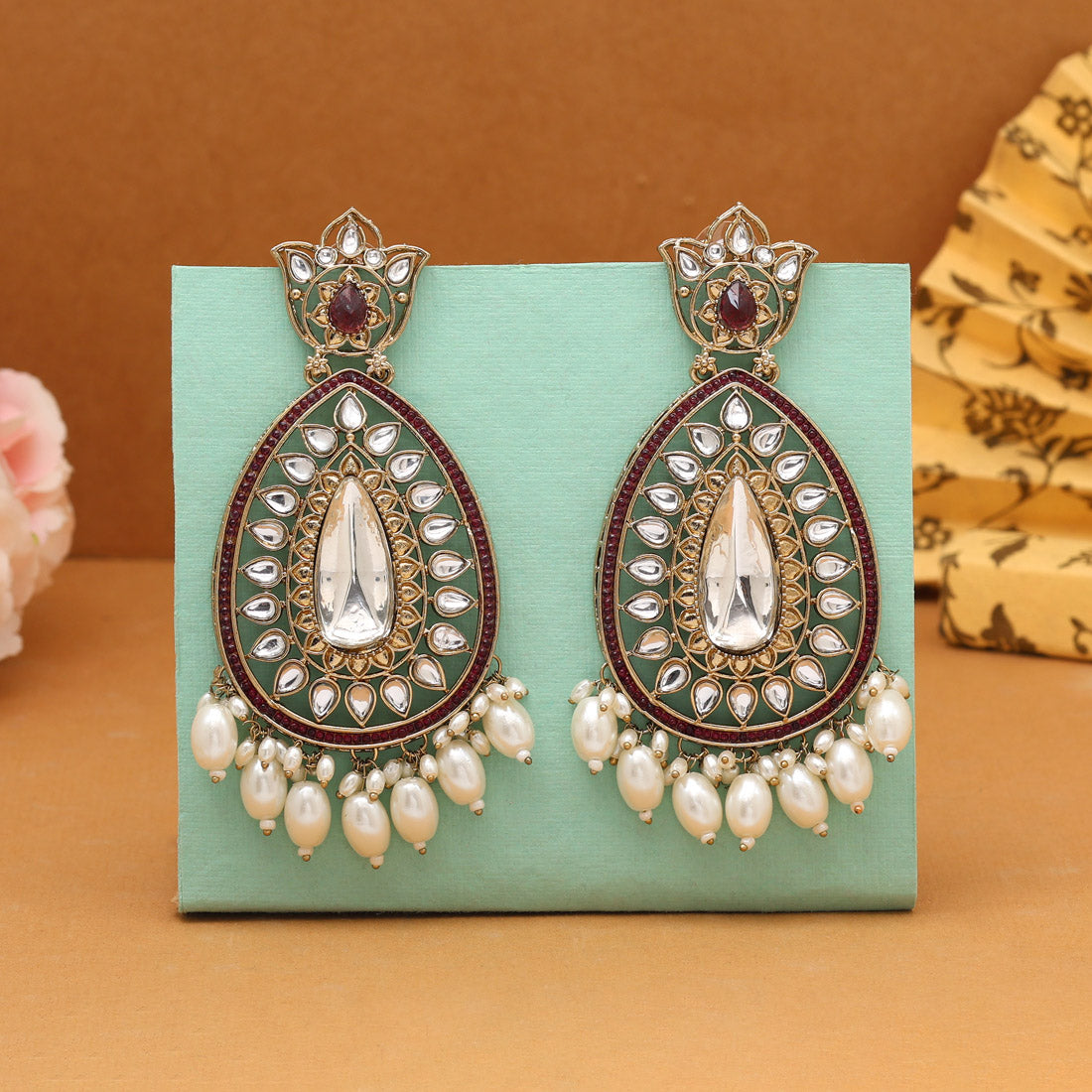 Purple Color Kundan Earrings