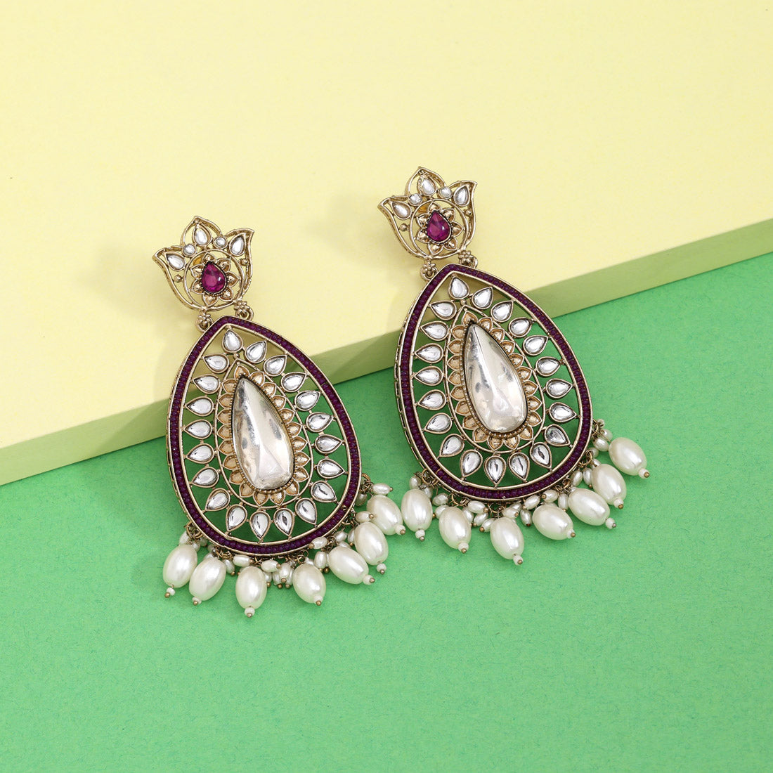 Purple Color Kundan Earrings