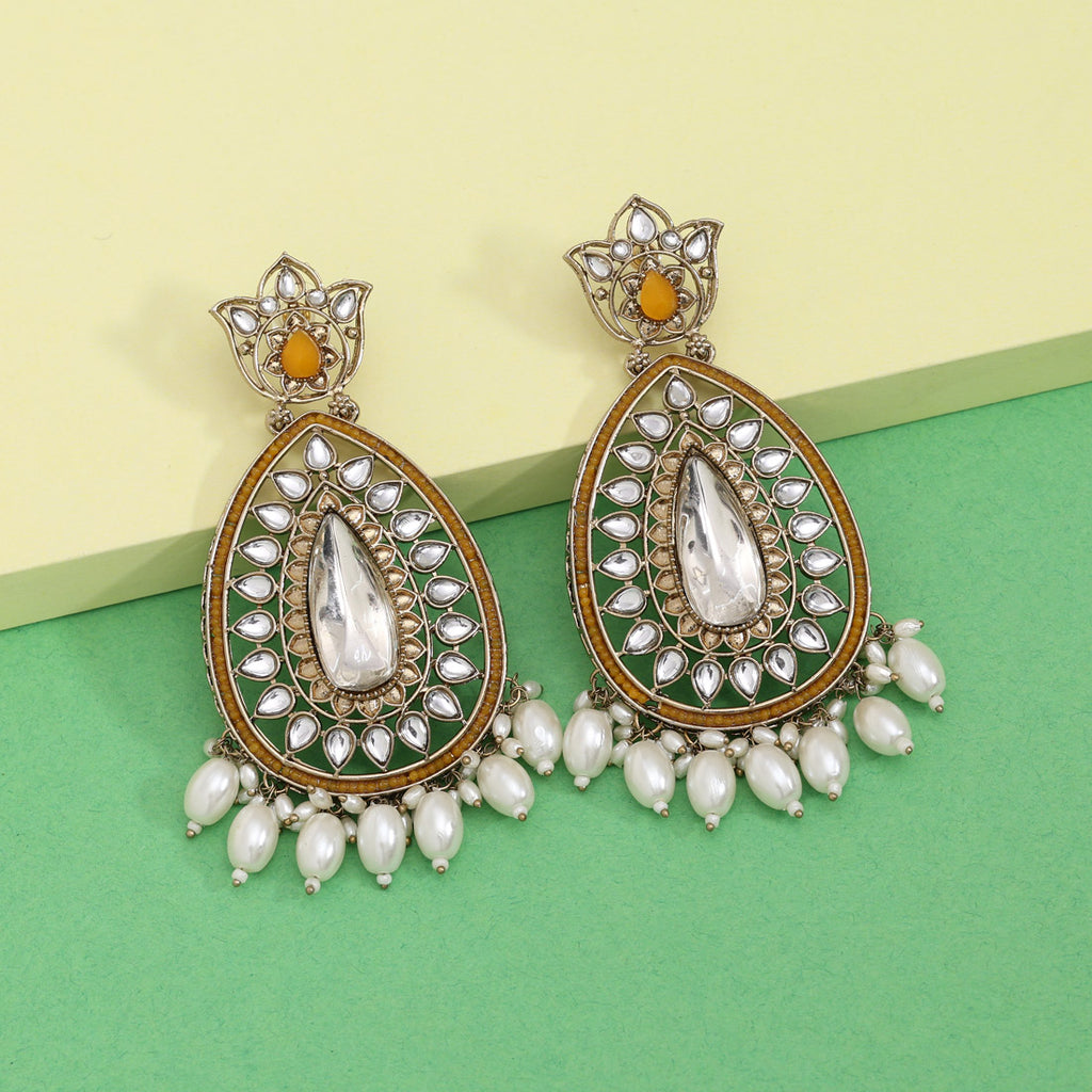 Yellow Color Kundan Earrings