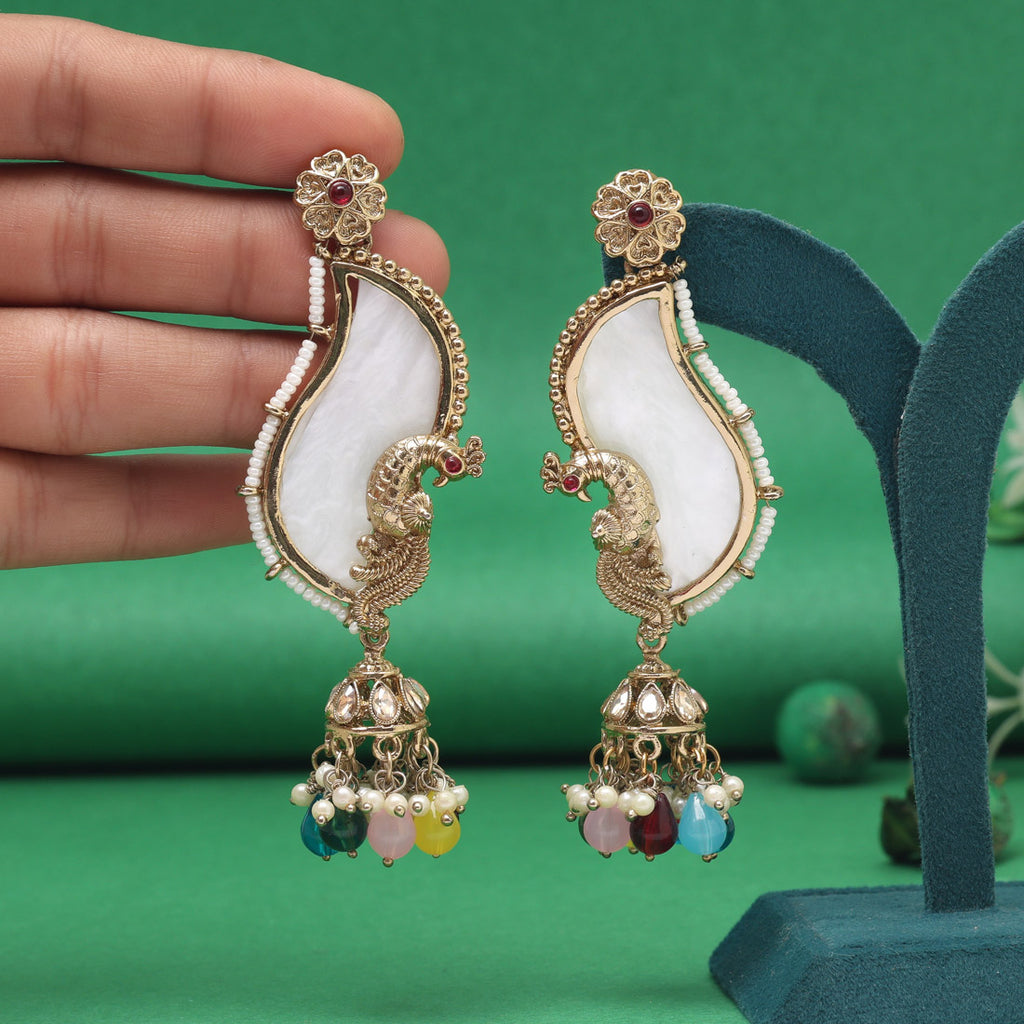 Multi Color Mother Of Pearl Kundan Earrings (KDE1043MLT)