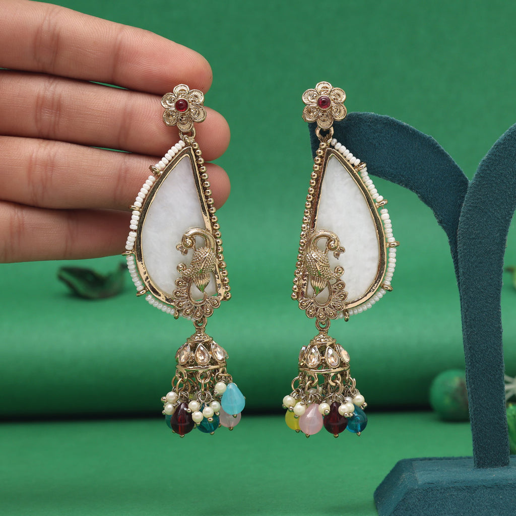 Multi Color Mother Of Pearl Kundan Earrings (KDE1044MLT)