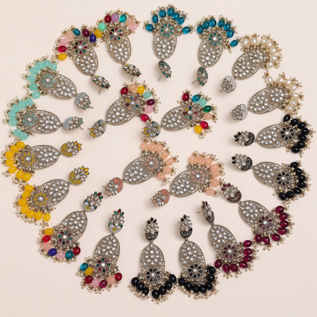 11 Pairs Assorted Color Kundan Earrings Combo