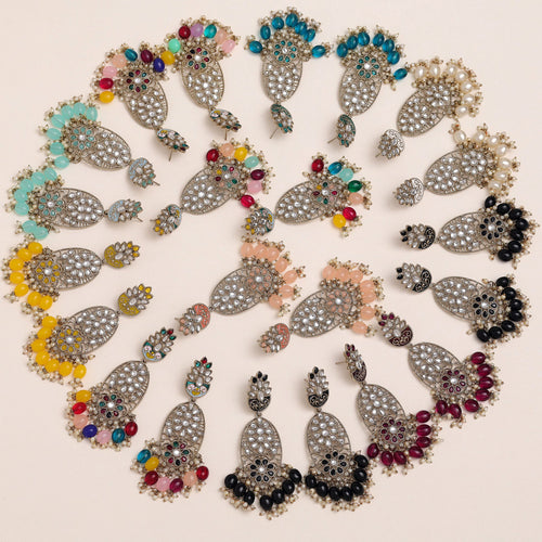 11 Pairs Assorted Color Kundan Earrings Combo