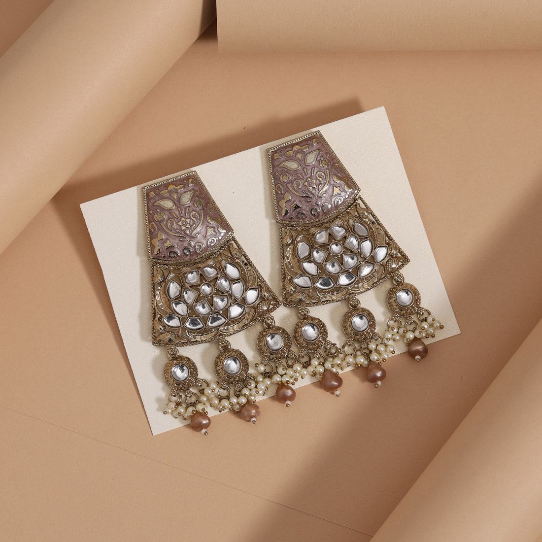 Assorted Color 5 Pairs Meena Work Kundan Earrings Combo