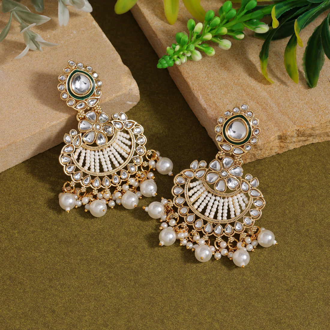 White Color Kundan Earrings