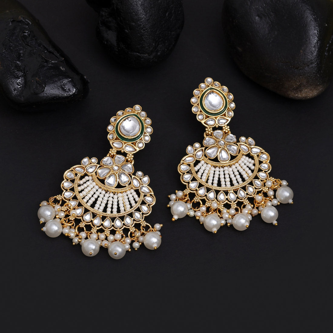 White Color Kundan Earrings