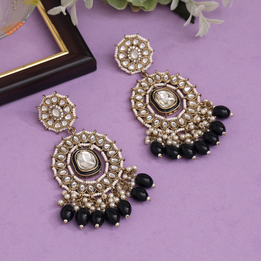 Black Color Kundan Earrings