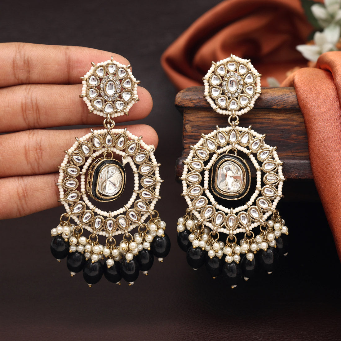 Black Color Kundan Earrings