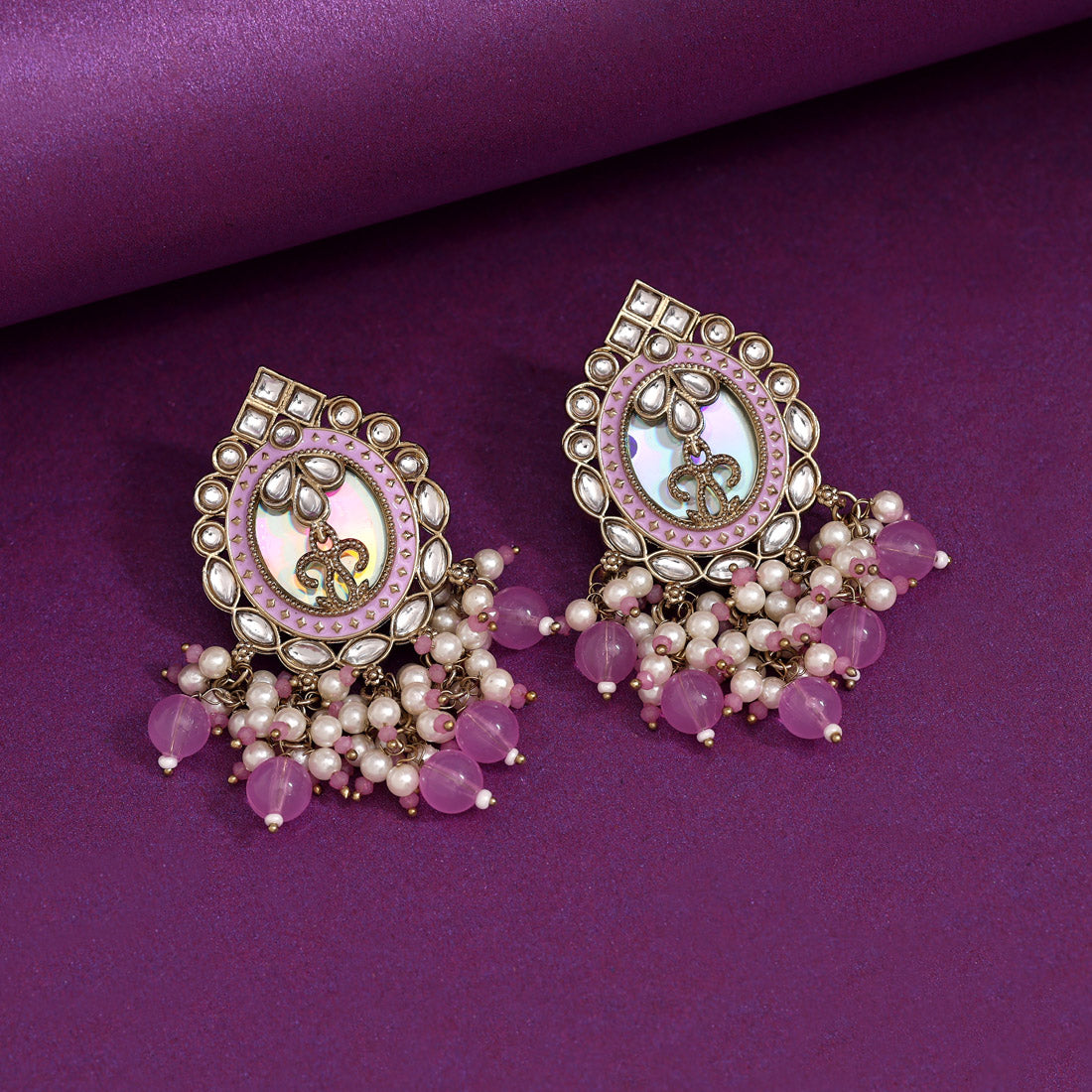 Light Purple Color Kundan Earrings