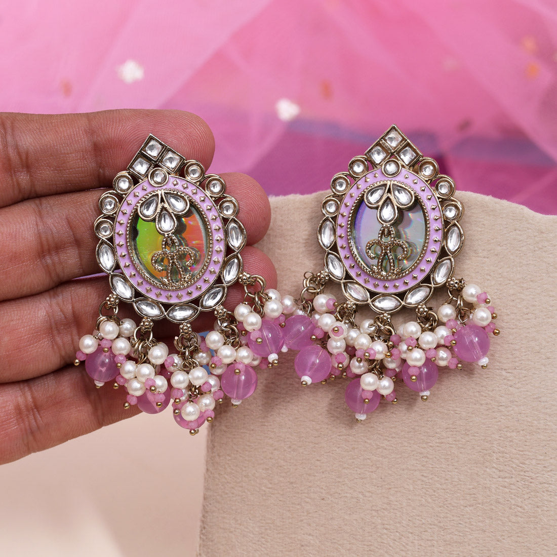 Light Purple Color Kundan Earrings