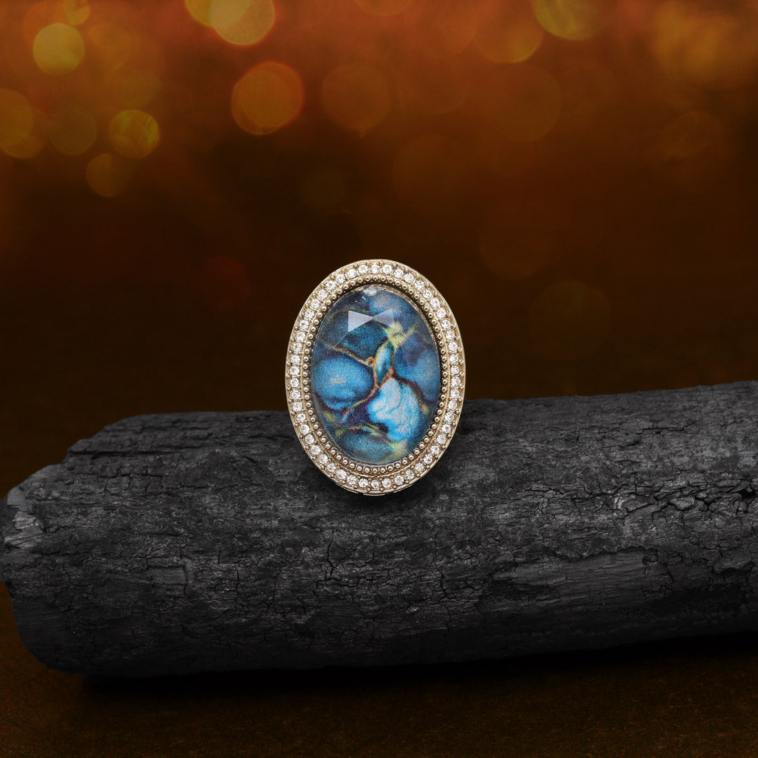 Ocean Turquoise Blue Color Kundan Ring For Women