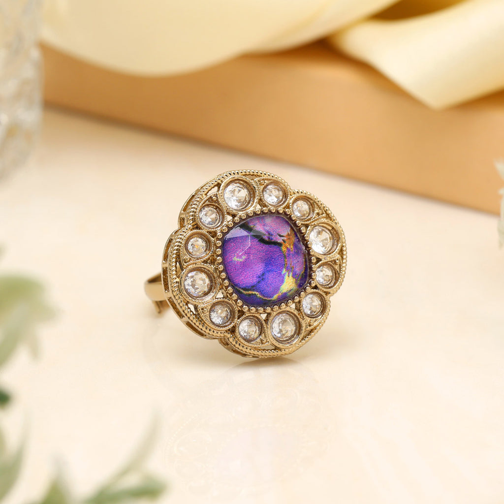 Elegant Purple Color Kundan Ring For Women