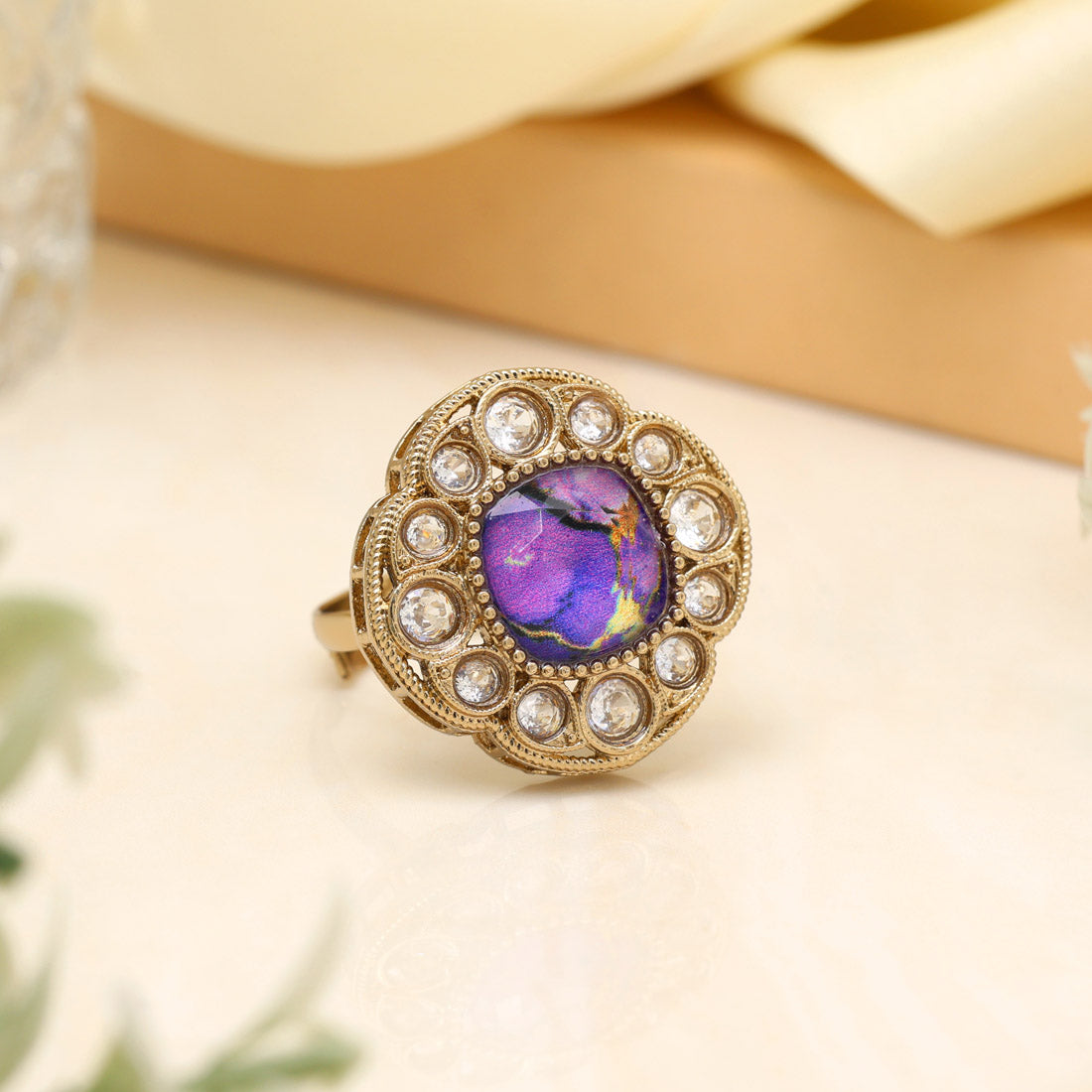 Elegant Purple Color Kundan Ring For Women
