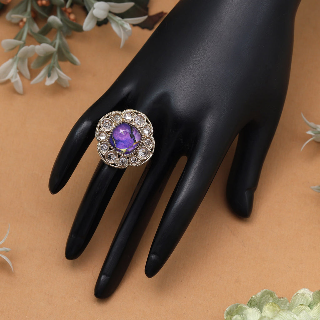 Elegant Purple Color Kundan Ring For Women